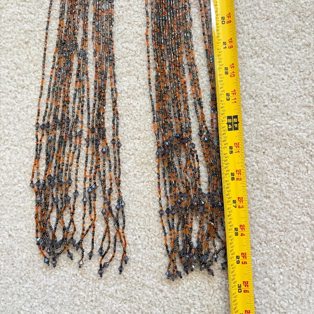 Black & Orange Seed Bead 60" Multi Strand Layered Scarf Necklace Belt Western - Picture 7 of 7